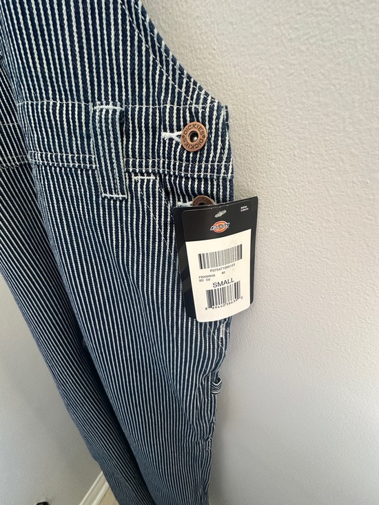 Blue White Pinstripe Dickies Hickory Relaxed Fit Overalls~Small - Picture 5 of 6